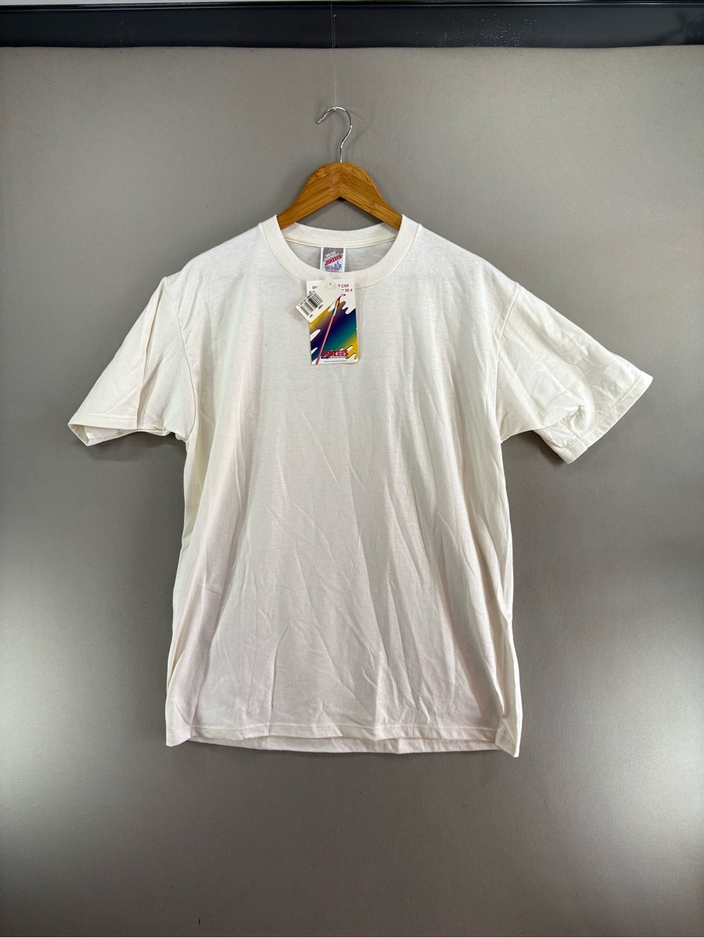 Vintage 80s Jerzees Blank T-Shirt 50/50 Made in the USA Cream Sz Men's L Nwt